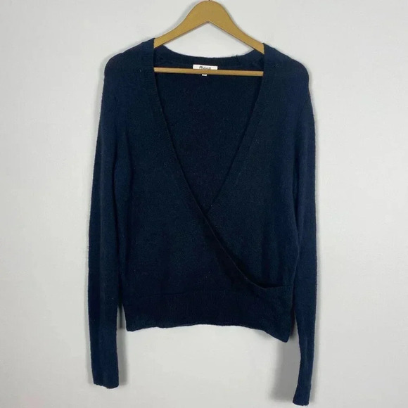Madewell Alpaca Wool Black Faux Wrap Sweater - Picture 2 of 9